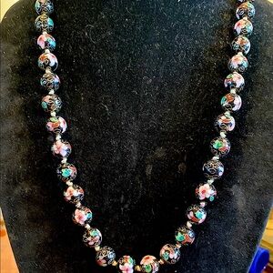 Beautiful Black,Pink,Gold And Green Cloisonné Necklace. Vintage